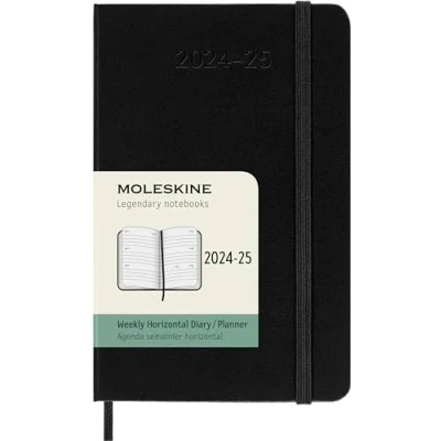Immagine di Moleskine Weekly Planner 2024 2025, Agenda Settimanale 18 Mesi Orizzontale con Copertina Rigida e Chiusura Elastica, Formato Pocket 9 x 14 cm, Colore Nero