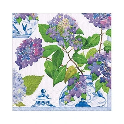 Immagine di Caspari Tovaglioli di carta con ortensie e porcellana, 20 per confezione