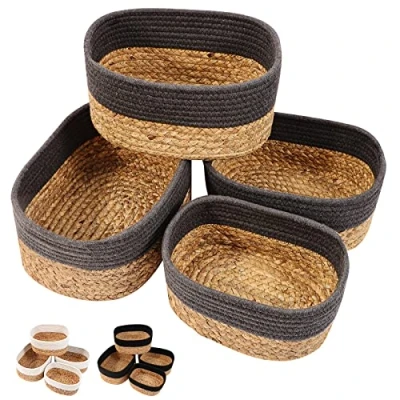 Immagine di Lannvan Set di 4 Cestini Portaoggetti,Cestino Portaoggetti in Corda Cotone e Giacinto d&#039;acqua per Bambini Bambina,Impilabile Organizer Fasciatoio,Cesto Ceste Bagno