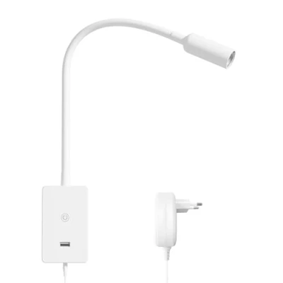 Immagine di ENUOTEK Lampada da Lettura a Luce Dimmerabile LED, Applique Letto LED 4000K Bianca Neutra, Collo di Cigno 4W, con Porta Ricarica USB 2A