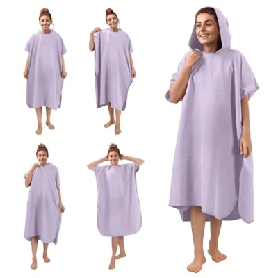 Immagine di JEMIDI Accappatoio Poncho Adulto 100% Microfibra Mare Donna Uomo con Cappuccio e Borsa a Rete Asciugatura Rapida Morbido Leggero Tinta Unita