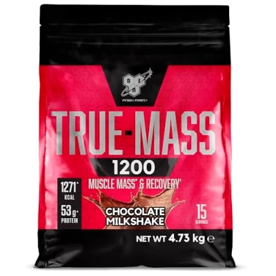 Immagine di BSN True Mass 1200, Gainer in Polvere con Proteine Whey Isolate e Carboidrati, Aumento di Peso, Crescita Muscolare Recupero Post Allenamento, Gusto Frullato al Cioccolato, 15 Porzioni, 4.8 kg