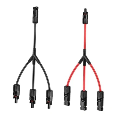 Immagine di Intckwan Y Connettore Pannello Solare(1 a 3), Ip67, F/M/M/M e M/F/F/F, Distributore di Cavi per Pannelli Solari, Compatibile con Connettori Fotovoltaici da 2,5 mm2 6 mm2(1 Rosso + 1 Nero)