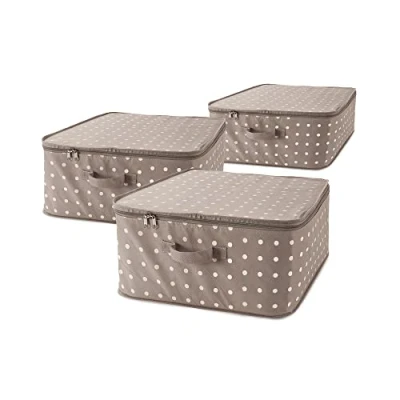 Immagine di Compactor RAN8108 Set di 3 Custodie Rivoli per Vestiti con cerniera, Chiusura lampo, Antipolvere, Polipropilene, Marrone/Bianco, 46 x H. 20.5 cm