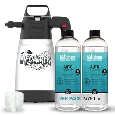 Immagine di Bio Chem Shampoo per Auto, 2 x 750 ml concentrato + spruzzatore Schiuma, la Pulizia Professionale dell&#039;auto, PH Neutro e biodegradabile