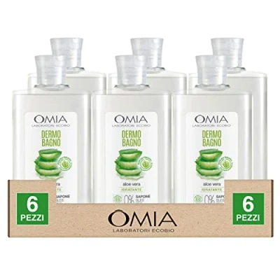 Immagine di Omia Laboratori Ecobio Dermo Bagno Detergente Corpo Idratante con Aloe Vera del Salento per Pelle Secca e Delicata Azione Addolcente Vegano Certificato Cosmesi Senza Sapone 6 Flaconi da 400ml