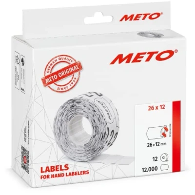 Immagine di Meto Etichette per etichettatrice (26x12 mm, 1 riga, 12.000 pezzi, colore bianco, permanente, Meto, Hutner, Avery, Contact, Sato, Tovel ecc.)