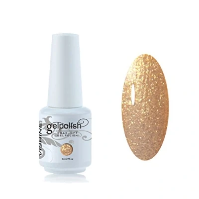 Immagine di Vishine Smalto per unghie semipermanente, soak off UV LED, base top coat manicure, 8 ml, oro chiaro n. 380