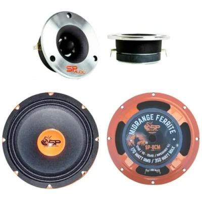Immagine di SP Audio kit auto 2 midrange SP8CM da 20,00 cm 4 ohm 170 watt rms 350 max + tweeter SPTW28 9,40 100 200 max, a coppia