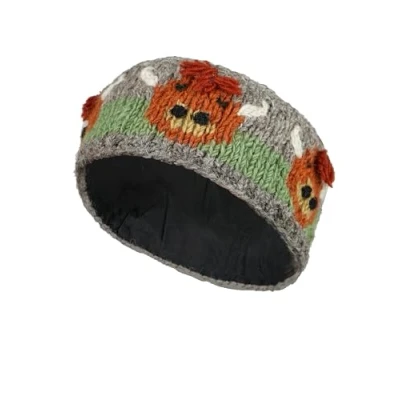 Immagine di Donne Lana Ear Warmer Fascia In Pile Foderato A Mucca Highland Multicolore Unico Formato Fatti Mano Pachamama Fair Trade