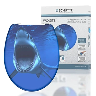 Immagine di Schütte 82371 Sedile WC in Duroplast Shark, con abbassamento Automatico e Chiusura Rapida, Motivo