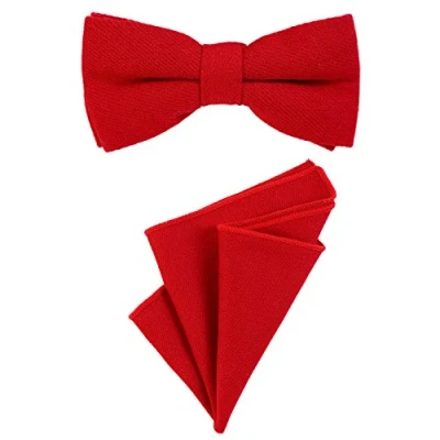 Immagine di DonDon Papillon da uomo 12 x 6 cm di dimensioni regolabili abbinato a un fazzoletto taschino 23 colorato in cotone rosso