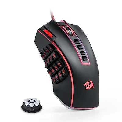 Immagine di Redragon M990 MMO, mouse da gioco RGB cablato ad alta precisione 32000 DPI con 23 pulsanti programmabili, 16 tasti macro laterali, supporti software, base in alluminio