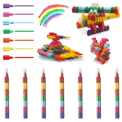 Immagine di ICEPAPA, 7 PCS Pastelli a cera assemblabili e deformabili, per bambini impilabili, ideali come cancelleria creativa o regalini compleanno invitati(7 colori in 1)