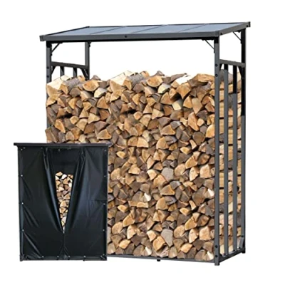 Immagine di QUICK STAR Scaffale in Metallo per Legna da ardere, 143 x 70 185 cm, con Protezione dalle intemperie, 1,8 m3/2,5SRM, Supporto impilabile Esterni