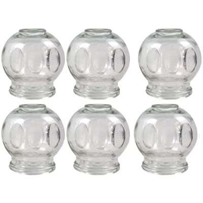 Immagine di Set di 6 coppette, diametro 8 cm, altezza 8,5 interno circa 4,8 coppette in vetro (fiori), massaggio sottovuoto Cupping