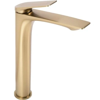 Immagine di Rea Rubinetto da lavabo AVALON brush gold High Miscelatore monocomando bagno in ottone regolabile caldo e freddo (Oro spazzolato)