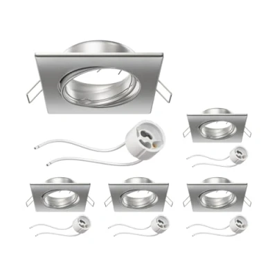 Immagine di ledscom.de 5 pezzi cornice da incasso a soffitto RIR cromata opaca angolare orientabile (LED/alogena/GU10/MR16/PAR16/50mm) incl. presa GU10