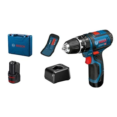 Immagine di Bosch Professional 12V System Trapano Avvitatore Con percussione Gsb 15 (Incl. 2 Batt. 2.0 Ah + Caricabatteria, Set di Bit da 10 Pezzi, in Valigetta Professionale)
