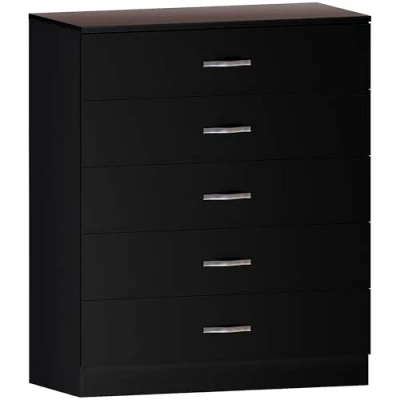 Immagine di Home Discount Nero cassettiera, 5 cassetti con Maniglie in Metallo e corridori, Sistema Unico Guide, Camera da Letto Riano Storage Furniture