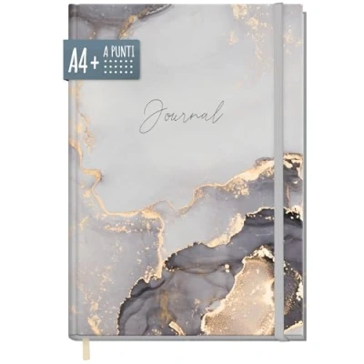 Immagine di paper&amp;you® Bullet Journal a pois A4+ con elastico [Grey Marble] 156 pagine Taccuino pois, libro da schizzo, diario sostenibile e rispettoso dell&#039;ambiente