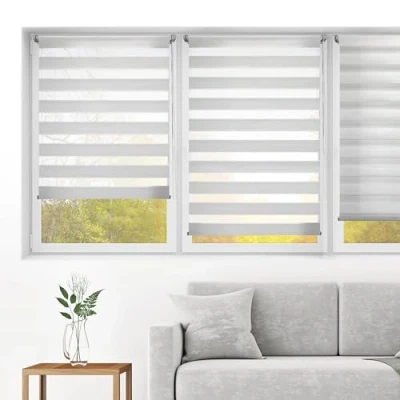 Immagine di Blindecor Indus Sensa attrezzi Tenda a rullo doppio strato senza perforazione Colore Argento grigio 130 x 150 cm (Larghezza Altezza) Dimensioni del tessuto 127 145
