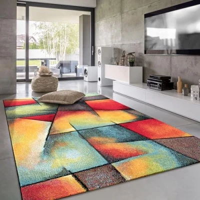 Immagine di Paco Home Tappeto Salotto Moderno Pelo Corto Motivo Geometrico 3D, Dimensione:80x150 cm, Colore:Multicolore 3