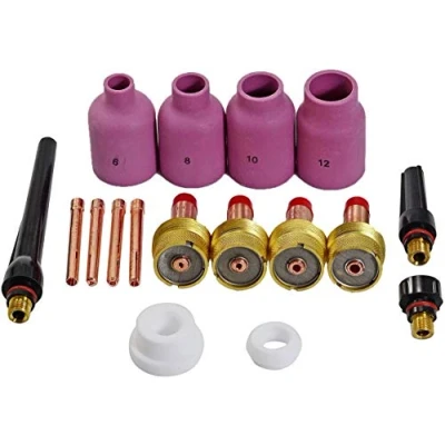 Immagine di RIVERWELD tig Gas Lens Ugello Tappo posteriore in alluminio Collet Body Kit Fit DB SR WP17 18 26 torcia di saldatura (17 pezzi)