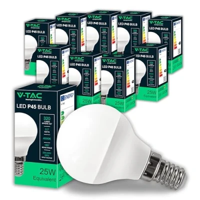 Immagine di V TAC 10x Lampadine LED P45 Massima Efficienza E14 3,7W (Equivalenti a 25W) 320 Lumen Lampadina Pallina da Golf Risparmio Energetico Luce Bianca Naturale 4000K