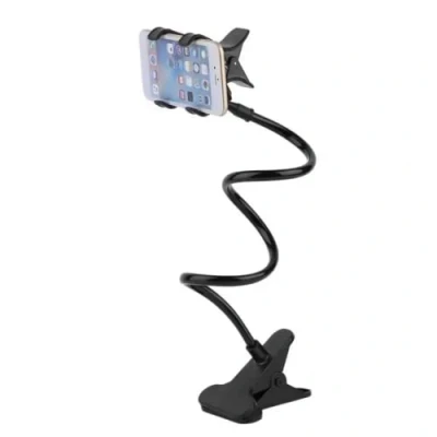 Immagine di PARENCE. supporto per telefono regolabile a collo d&#039;oca, braccio articolato rotante 360 / universale flessibile doppio morsetto smartphone scrivania, letto colore nero