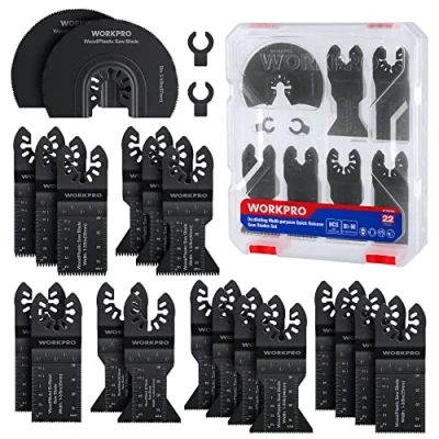 Immagine di WORKPRO Lame Utensile Multifunzione 22 Pezzi, Oscillanti Bi Metallo Materiale, Accessori per Legno Plastica Cartongesso, Compatibile con la Maggior Parte delle Marche