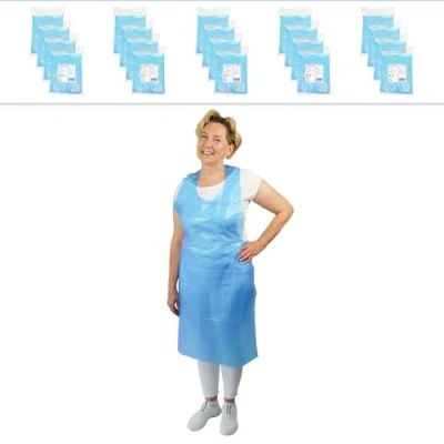 Immagine di ARNOMED Camice monouso in PE 1000 pezzi, grembiule impermeabile plastica con spessore di 18µ, grembiuli blu chiusi 75x125cm, resistenti all&#039;unto, macellaio, medico