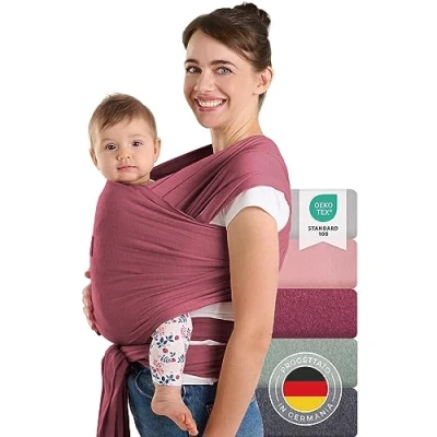 Immagine di Laleni Fascia Neonato fino a 15kg in Morbido Cotone Porta Bebe dalla nascita Certificata OEKO TEX Lunga 5,10m Elastica Rosso