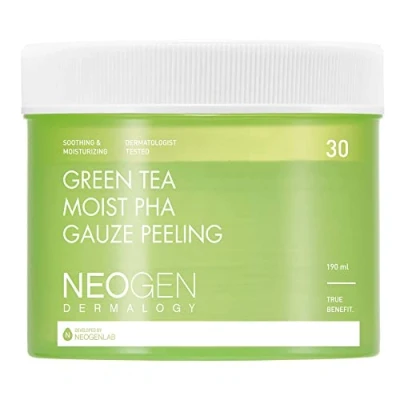Immagine di DERMALOGY by NEOGENLAB tè verde umido PHA Garze Tamponi per Peeling (30 pastiglie) Pad esfoliante e lenitivo con AHA, BHA, PHA, LHA acido ialuronico Cura della pelle coreana