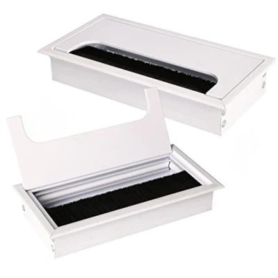 Immagine di KOTARBAU® Set di 2 passacavi in alluminio anodizzato per mobili, squadrato, 160 x 80 mm, colore: bianco