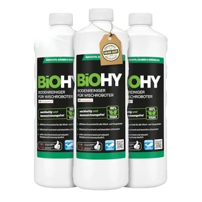 Immagine di BiOHY Detergente per pavimenti robot aspirapolvere con profumo di arancia (3 bottiglie da 1l) concentrato tutti i (Wischroboter Orange)