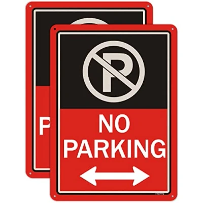 Immagine di Confezione da 2 cartelli senza parcheggio con simbolo freccia 20 x 17 pollici in metallo riflettente robusto alluminio ruggine resistente alle intemperie impermeabile inchiostro durevole facile