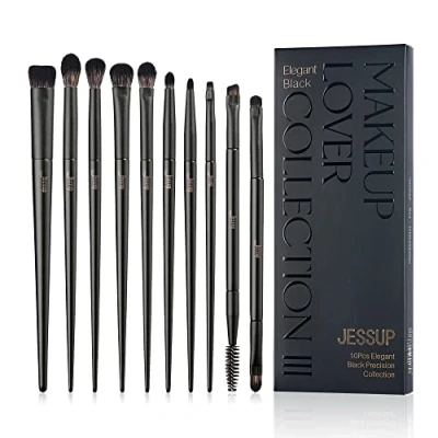 Immagine di Jessup pennelli make up occhi 10pz trucco Nero Ombretto Pennello Sfumatura Piega Miscelare Eyeliner Sopracciglio Elegante collezione Black Precision T337