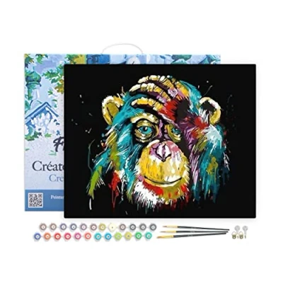 Immagine di Figured&#039;Art Dipingere con i Numeri Telaio Paint by Numbers Babbuino Pop Art, Passatempo per Adulti, Kit Completo, Hobby Creativi Quadri fai da te 40x50cm Tela Già Incorniciata