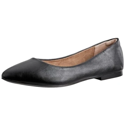 Immagine di Amazon Essentials Ballerine Basse a Punta Donna, Nero Finta Pelle, 42.5 EU Larga