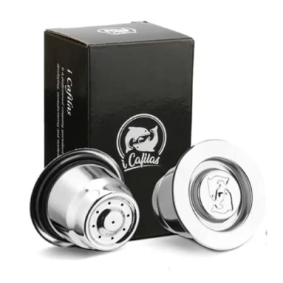 Immagine di i Cafilas per nespresso Capsule in Acciaio INOX, Compatibili ricaricabili,2Tazze +1 Cucchiaio di Plastica Spazzola + 2 Sets Silicone O Ring Compatibile con