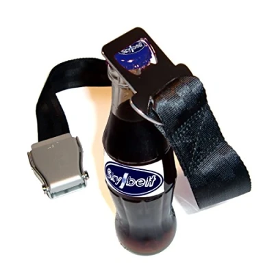 Immagine di Skybelt Cintura per aereo, colore: argento/nero, con apribottiglie Airline Seatbelt