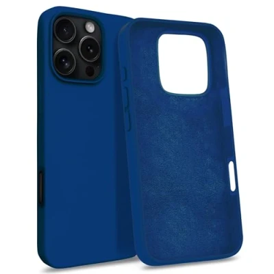 Immagine di MyGadget Custodia compatibile con iPhone 16 Pro Hardcase Strato Microfibra &amp; Cover Silicone Resistente Protezione Antigraffio Antiurto Blu Scuro