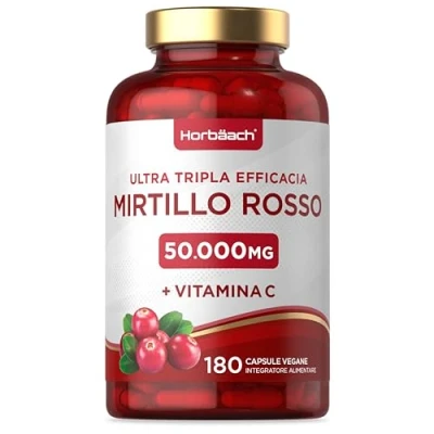 Immagine di Mirtillo Rosso 45000 mg con Vitamina C Cranberry 50:1 Extract 180 capsule in polvere di Horbaach