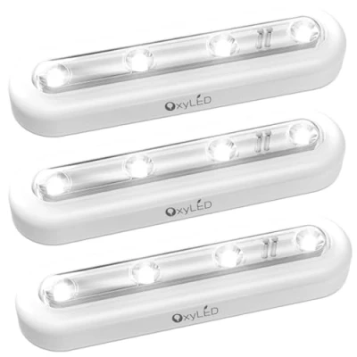 Immagine di OxyLED Luce per Armadio, 3 Pezzi Touch 140 Ruotabile Lampada Armadio Luci Batteria LED con Sensore Guardaroba da Esposizione Scale Corridoio Garage