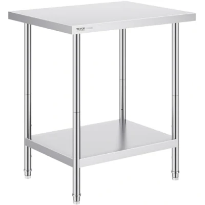 Immagine di VEVOR Tavolo da Lavoro in Acciaio Inossidabile 610 x 762 864 mm, con 4 Ruote, 3 Livelli di Altezza Regolabili, Resistente per Preparazione Alimenti Ristoranti Cucina Commerciale, Argento