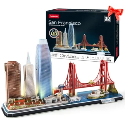 Immagine di CubicFun Puzzle 3D LED San Francisco Architecture Model Kit per Bambini e Adulti, Golden Gate Bridge, 555 California Street altri punti di riferimento SF, 90 Pezzi