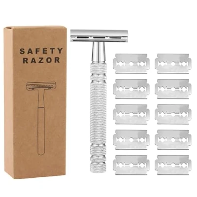 Immagine di YPYMOD Rasoio di Sicurezza a Doppio Filo per Barba con 10 lame Rasoio, Manuale Safety Razor, Adatto Uomini e Donne