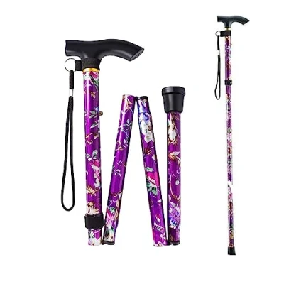 Immagine di Bastone per Anziani Pieghevole, da Passeggio flessibile Pieghevole Floreale Viola Estensibile donna bastoni camminare Canna di alluminio Regolabile in Altezza