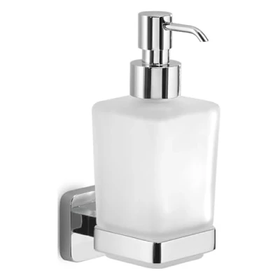 Immagine di GEDY Dosasapone Tonga, Dispenser Sapone in Acciaio Inox, Cromall e Vetro Satinato, Fissabile con Viti Incluse o Biadesivo, Cromato, 6,3x11,7x17,3, Capacità 220ml